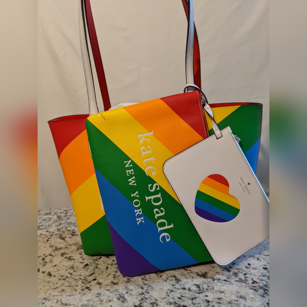 NWOT Kate Spade Rainbow Tote & Zip Pouch Clutch & Wristlet Set
